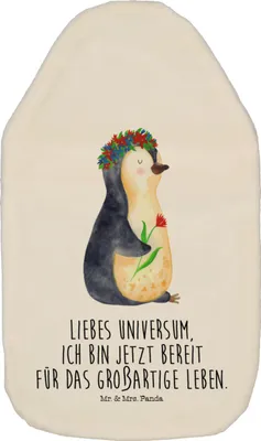 Produktbild von Mr. & Mrs. Panda Wärmflasche Pinguin Blumen - Weiß - Geschenk, Wärmflaschen, Positiv, gummi, Wärmekissen, Leben, Liebeskummer, Wünsche, wärmebeutel, Plüsch