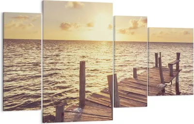 Produktbild von Bild auf Leinwand - Leinwandbild - 4 Teile - Brücke Sonne Ozean - 120x70cm - Wand Bild - Wanddeko - Wandbilder - Leinwanddruck - Bilder - Wanddekoration - Leinwand bilder - Wandbild - DL120x70-4168