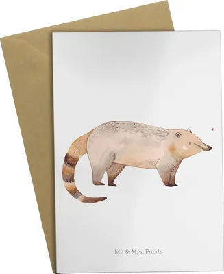 Produktbild von Mr. & Mrs. Panda babykarte Nasenbär - Weiß - Geschenk, Klappkarte, neujahrskarte, Nasenbären, hochzeitskarten, Lustige Sprüche, Bär, einladungskarten, weihnachtskarten