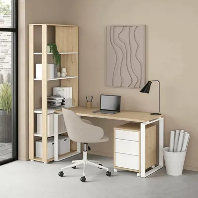 Immagine prodotto di Dmora Scrivania Etienne 79.6x184.2x204.7h cm Bianco, 5 Vani un Cassetto