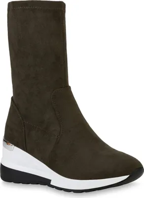 Produktbild von VAN HILL Damen Stiefel Leicht Gefüttert Keilstiefel Profil-Sohle Schuhe 835551, Farbe: Olivgrün, Größe: 38
