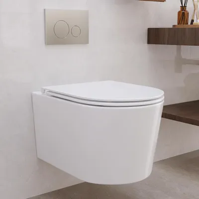 Produktbild von Hänge WC Spülrandlos Keramik Weiß 53×36×33.5 cm – Wand-Toilette randlos, hygienisch, Softclose-Sitz, Montagezubehör, geräuscharm & wassersparend