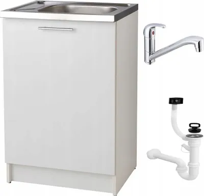 Productafbeelding van Stamar | Keukenonderkast, wit, 60 cm, compleet met spoelbak, kraan en sifon