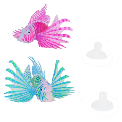 Productafbeelding van 2 stuks aquariumdecoratie, landschapselementen, imitatie leeuwvis, met zuignappen, smaakneutraal