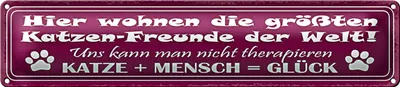 Produktbild von Blechschild Spruch 46x10cm Hier wohnen größten Katzen-Freunde