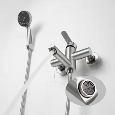 Produktbild von Wandmontage Badewannenarmatur mit Handbrause Nickel Badewannenarmaturen mit 90 ° drehbarer Auslauf PTBL04E