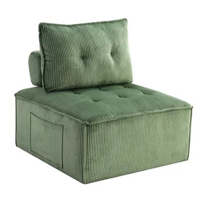 Produktbild von Modularer Loungesessel für Wohnz, Bodensessel aus Cord 84 × 84 cm, 2-in-1 als Sessel oder Hocker, mit Rückenkissen und Seitentasche, ohne Montage