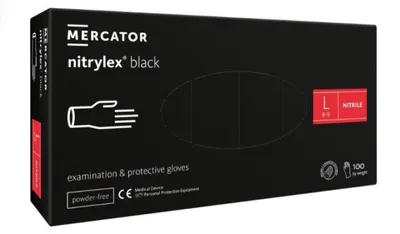 Zdjęcie produktu dla Rękawiczki nitrylowe Mercator Nitrylex czarny 100 szt. rozmiar L jednorazowe ochronne