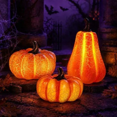 Productafbeelding van Set van 3 LED Pompoenen voor Herfstdecoratie