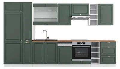 Produktbild von Küchenzeile Vicco Fame-Line Grün-Gold Landhaus/Weiß 355 cm , AP Eiche, Model 49297
