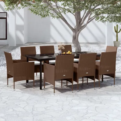 Produktbild von 9-tlg. Garten-Essgruppe mit Auflagen Braun und Schwarz , Gartenmöbel-Sets Design 2024