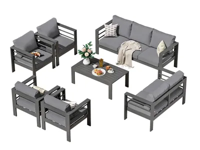 Produktbild von MEXO Gartenlounge-Set XXL Terrassenmöbel Set 8-10 Personen Aluminium outdoor wetterfest12cm Deluxe Relax-Sitzkissen, Belastbarkeit pro Sitzplatz 140kg