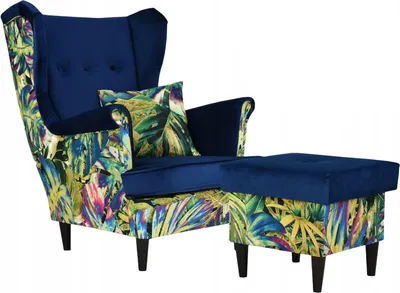 Zdjęcie produktu dla Family Meble Fotel z podnóżkiem Print Duo Fotel relaksacyjny w stylu skandynawskim Wygodny fotel Fotel wypoczynkowy Fotel telewizyjny Do salonu i sypialni (M120/RO22)