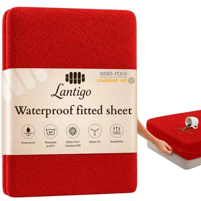 Produktbild von Lantigo Spannbettlaken wasserdicht Frottee 80x180 cm Rot, Nässeschutz