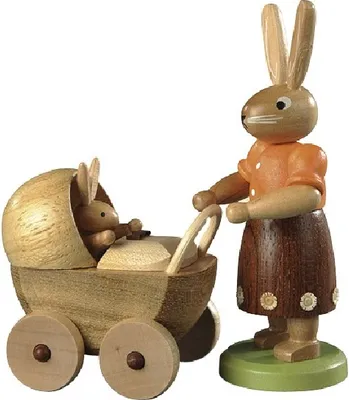 Immagine prodotto di Osterfigur: coniglietta madre con passeggino, colorata, piccola, altezza 11 cm, NUOVA