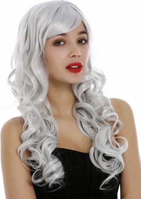 Produktbild von WIG ME UP Perücke lang wellig Locken Pony Weißgrau Grau 285-001