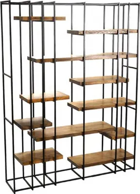Produktbild von Casa Padrino Luxus Regalschrank Schwarz / Naturfarben 160 x 35 x H. 210 cm - Wohnzimmerschrank - Bücherschrank - Luxus Möbel