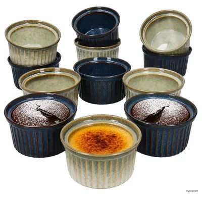 Produktbild von 12er Set Chef Soufflé Schälchen 160ml Mint Blau Steingut Mini-Backform, KI-generiertes Bild
