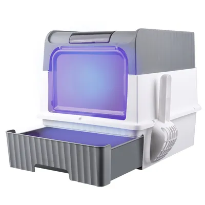 Image de Bac à litière extensible, bactéricide Bac à litière avec pelle Portable Double porte Gris