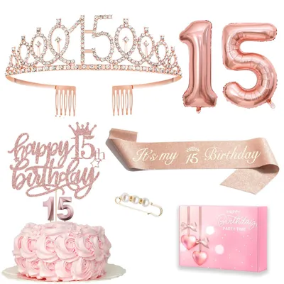 Immagine prodotto di Set di decorazioni per il 15° compleanno di una ragazza, con decorazioni per la torta