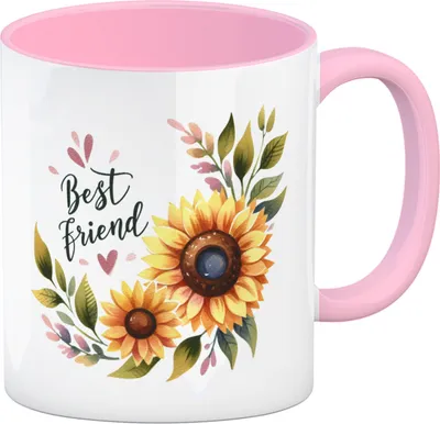 Produktbild von Beste Freundin Sonnenblume Kaffeebecher in rosa mit Spruch Best friend