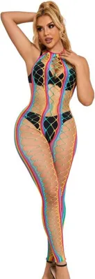 Zdjęcie produktu dla Subblime - 952358 Rainbow Halter Neck Fishnet Bodystocking One Size ö ß e