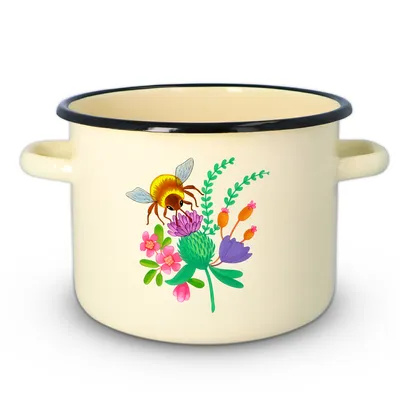 Produktbild von Kuketo | Emaille Kochtopf 4,5 L Mit Griffen – Induktion & Alle Herdarten – Creme Topf Mit Honey Motiv Robust, Hygienisch, Hitzebeständig & Stilvoll