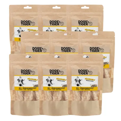 Produktbild von Dogs’n Tiger Adult Hunde Snacks Päuschen, Leckerlies, 99% Gefriergetrocknetes Hühnchenbrustfilet, 9x 80g