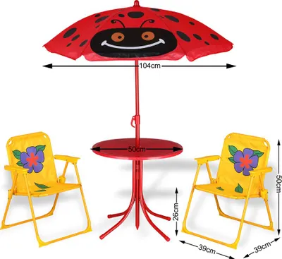 Image de Spielwerk® Salon de jardin pour enfants avec parasol réglable en hauteur 2X chaise pliante protection UV extérieur enfants