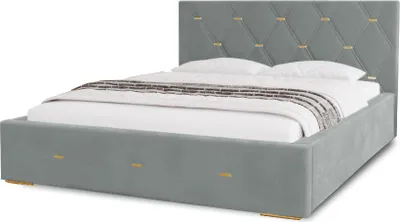 Produktbild von Polsterbett Golden Premium 160x200 cm, Bett mit Kopfteil, Doppelbett mit Bettkasten und Lattenrost aus Holz, Velourstoff: Grau