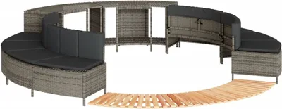 Produktbild von Whirlpool-Umrandung Grau Poly Rattan und Massivholz Akazie