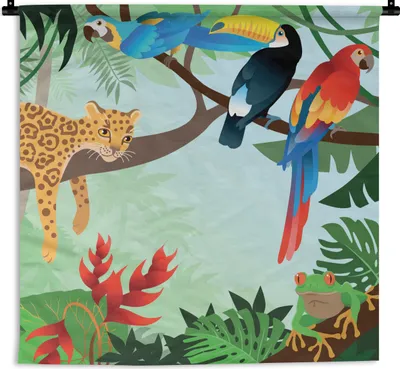 Produktbild von MuchoWow® Wandteppich Wandbehang Dschungeltiere - Tukan - Jungen - Mädchen - Leopard 120x120 cm Tapisserie Dekoration Wandtuch - Modern - Baumwollgewebe
