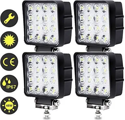 Produktbild von Wolketon 4x 48W LED Arbeitsscheinwerfer 12V 24V LED Scheinwerfer Traktor Arbeitslicht fuer Offroad, SUV, ATV Rueckfahrscheinwerfer IP67, 4320LM, 6500K