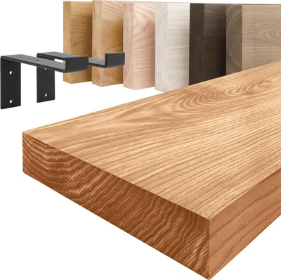 Produktbild von LAMO Manufaktur Wandregal Holz Gerade  |  Regal Farbe: Dunkel | mit schwarzem Original Regalträger | 90 cm