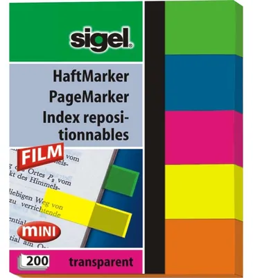 Produktbild von SIGEL HN615 Haftmarker, Folie, grün, blau, violett, gelb, orange, 50x12 mm, 200 Streifen