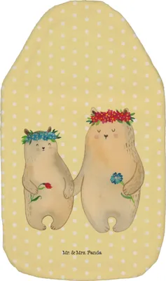 Produktbild von Mr. & Mrs. Panda Wärmflasche Bären mit Blumenkranz - Gelb Pastell - Geschenk, Kinder, Family, Muttertag, Wärmekissen, Familie, Mama, Flauschige, Kuschelwärmflasche, Bezug