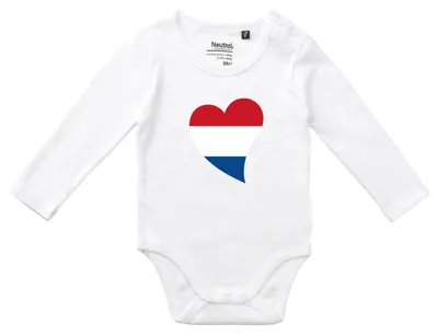 Produktbild von Huuraa Baby Body Niederlande Flagge Herz 62 White  Baumwolle Fairtrade Langarmbody Geschenkidee