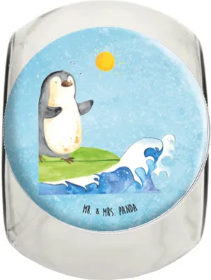 Produktbild von Mr. & Mrs. Panda Süßigkeiten Glas Pinguin Surfer XL 2000ml - Eisblau - Geschenk, Urlaub, Frischhaltedose, Optimistisch, Lebensmittelbehälter, Motiviert, gewürzglas