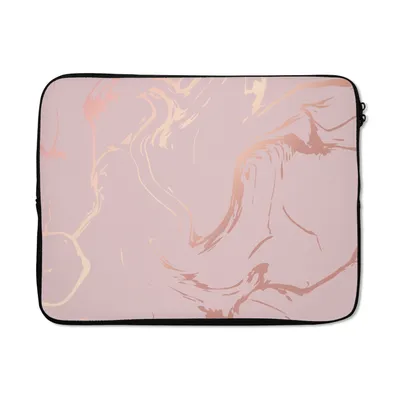 Produktbild von MuchoWow® Laptop Hülle 17 Zoll Laptoptasche Marmor - Roségold - Linie - Zipper - Schutzabdeckung