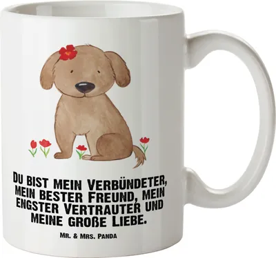 Produktbild von Mr. & Mrs. Panda Henkelbecher Hund Dame - Weiß - Geschenk, Kaffeepott, Hunde, Große Teetasse, Riesenkaffeetasse, Keramiktasse, Lieb, Liebenswert, Tasse, Kaffeetasse XL