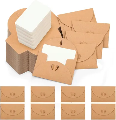 Zdjęcie produktu dla Mini Koperty 60 Sztuk, 10.5 x 7 cm, Zamykanie w Kształcie Serca, Papier Kraft, do Kart Prezentowych