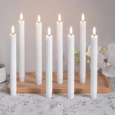 Immagine prodotto di 8 candele a LED, luce bianco caldo, 25 cm, senza fiamma, alimentate a batteria, ideali per decorazioni natalizie, matrimoni, feste e altri eventi, colore bianco