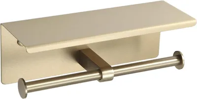 Produktbild von Toilettenpapierhalter mit Ablage, gebürstetes Gold, Doppelrollenhalter, aus Edelstahl 304, zur Wandmontage, für Badezimmer