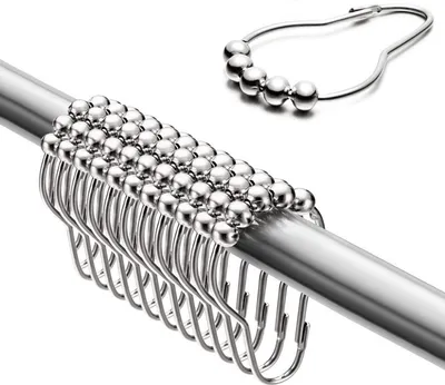 Produktbild von Gardinenringe Duschringe Duschvorhangringe Edelstahl Aufhängeringe Duschvorhanghaken mit Gleitsystem aus Metall Shower Curtain Rings 12 Stück