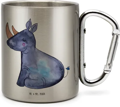 Produktbild von Mr. & Mrs. Panda Kaffeebecher Edelstahl Einhorn Nashorn - Transparent - Geschenk, Witzig, Zoo, Teetasse, Trinkbecher, Regenbogen, Karabiner Becher, Campingbecher, Lustig
