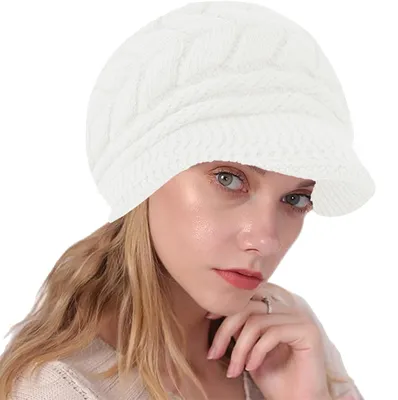 Produktbild von Damen Mütze Winter mit Visier Wollmütze Fleecefutter Weiß