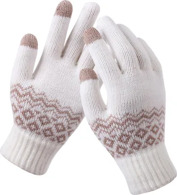 Produktbild von Damen Winter Touchscreen Handschuhe Plüschfutter Warme Hand Fleece Gefüttert Strickhandschuhe