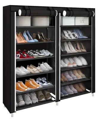Produktbild von Schuhregal - Schuhschrank - Schuhaufbewahrung - Schuhregal mit 2 Ebenen - Schuhständer - Schwarz, Vliesstoff