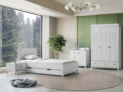 Immagine prodotto di Set letto comodino cassettiera armadio design moderno camera dei bambini 4 pezzi