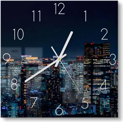 Produktbild von DEQORI Glasuhr 30x30 cm Zahlen 'Tokio bei Nacht' Wanduhr Glas Uhr Design leise